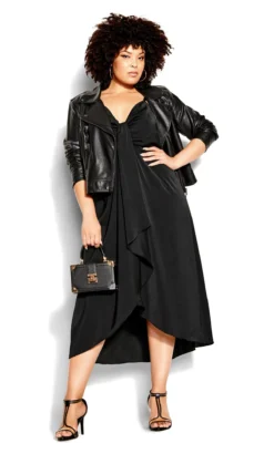 City Chic Black Drape Front Midi Dress -Bold Fit Store 212963BLACK 3