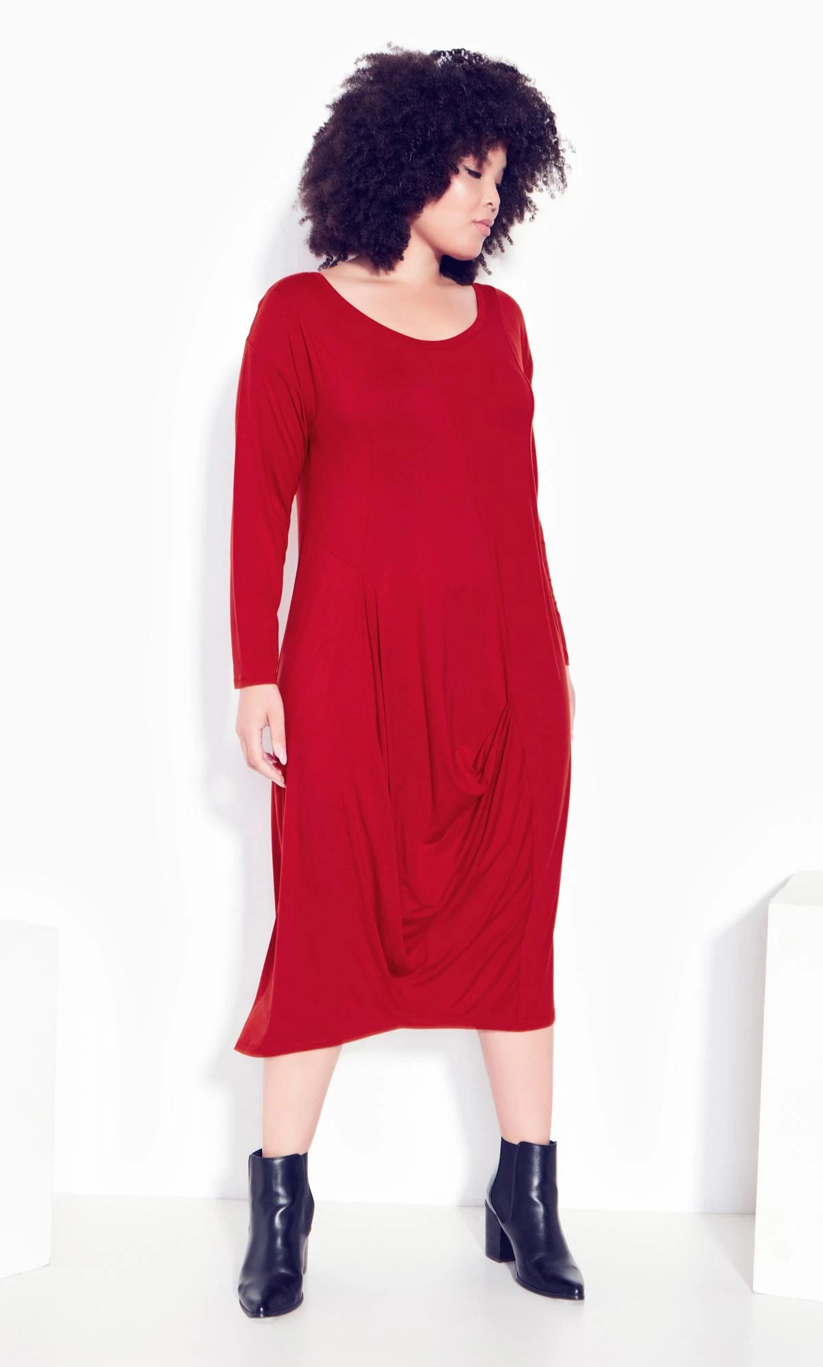 City Chic Zim & Zoe Bright Red Swing Midi Dress 2 City Chic Zim & Zoe Bright Red Swing Midi Dress - Image 2