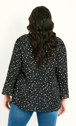 Evans Black Ruffle Trim Long Sleeve Blouse -Bold Fit Store 213204BLACK 2