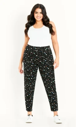 Evans Black Geomtric Print Tapered Trousers