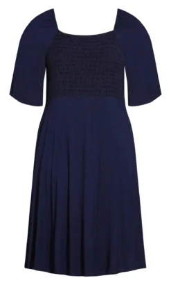 Evans Navy Shirred Plain Dress -Bold Fit Store 213228NAVYBLUEINK 3