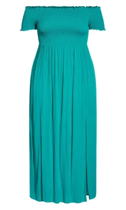 City Chic Green Bardot Shirred Maxi Dress -Bold Fit Store 213364AQUA 3