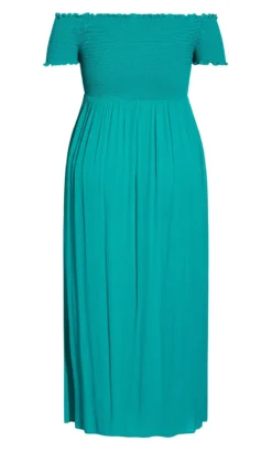 City Chic Green Bardot Shirred Maxi Dress -Bold Fit Store 213364AQUA 4