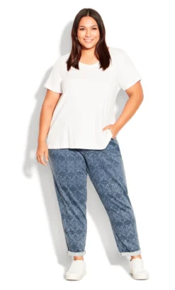 Avenue Navy Jenny Print Full Length Trouser