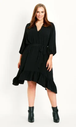 Evans Black Ruffle Shirt Dress