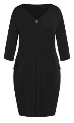 Evans Black Button Sleeve Dress -Bold Fit Store 213623BLACK 3
