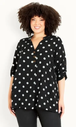 Evans Black Polka Dot Half Plackett Tab Sleeve Shirt -Bold Fit Store 213628SPOT 3