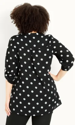 Evans Black Polka Dot Half Plackett Tab Sleeve Shirt -Bold Fit Store 213628SPOT 4