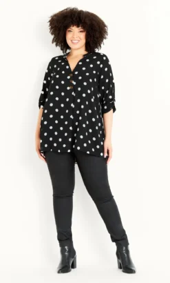Evans Black Polka Dot Half Plackett Tab Sleeve Shirt -Bold Fit Store 213628SPOT 7