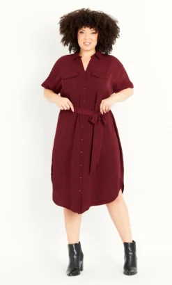 Evans Burgundy Utility Shirt Dress