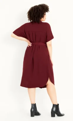 Evans Burgundy Utility Shirt Dress -Bold Fit Store 213629BERRY 2
