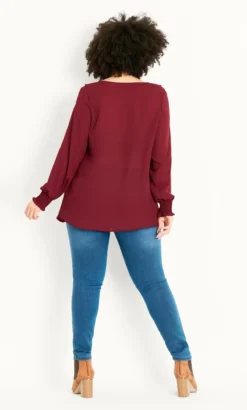Evans Burgundy Red Ruffle Blouse -Bold Fit Store 213639RED 4