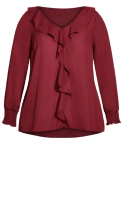 Evans Burgundy Red Ruffle Blouse -Bold Fit Store 213639RED 5