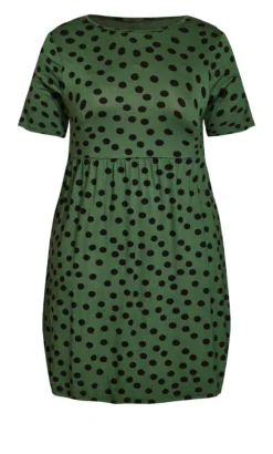 Evans Khaki Green Polka Dot Smock Dress -Bold Fit Store 213644GREENSPOT 3