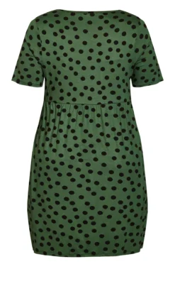 Evans Khaki Green Polka Dot Smock Dress -Bold Fit Store 213644GREENSPOT 4