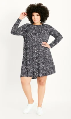 Evans Navy Jersey Printed Swing Dress