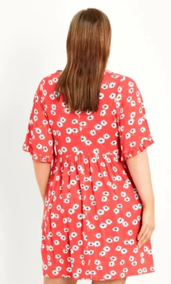 Evans Red Floral Print Angel Sleeve Swing Dress -Bold Fit Store 213647RED 2