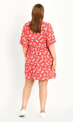 Evans Red Floral Print Angel Sleeve Swing Dress -Bold Fit Store 213647RED 4