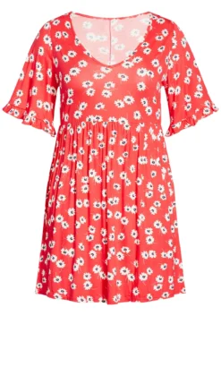 Evans Red Floral Print Angel Sleeve Swing Dress -Bold Fit Store 213647RED 5