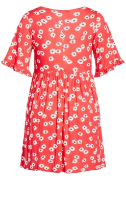 Evans Red Floral Print Angel Sleeve Swing Dress -Bold Fit Store 213647RED 6