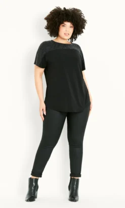 Evans Black Glitter Detail T-Shirt