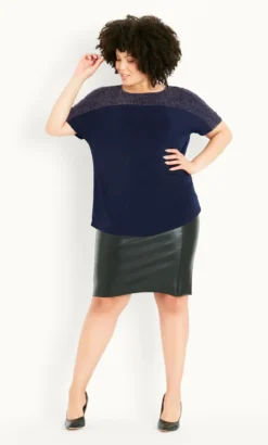 Evans Navy Blue Glitter Detail Top