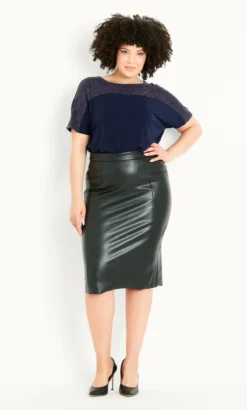 Evans Navy Blue Glitter Detail Top -Bold Fit Store 213655NAVY 5