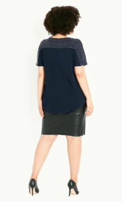 Evans Navy Blue Glitter Detail Top -Bold Fit Store 213655NAVY 6