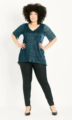 Evans Green Plisse Top