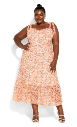 City Chic White & Pink Ditsy Print Tiered Sundress