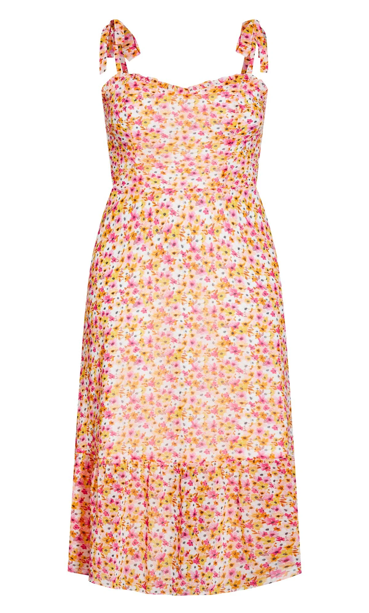 City Chic White & Pink Ditsy Print Tiered Sundress 4 City Chic White & Pink Ditsy Print Tiered Sundress - Image 4