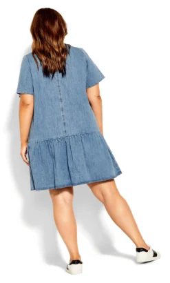 City Chic Light Wash Denim Frill Hem Shift Dress 7 City Chic Light Wash Denim Frill Hem Shift Dress -Bold Fit Store 213784LIGHTWASH 3