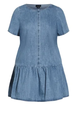 City Chic Light Wash Denim Frill Hem Shift Dress 8 City Chic Light Wash Denim Frill Hem Shift Dress -Bold Fit Store 213784LIGHTWASH 4