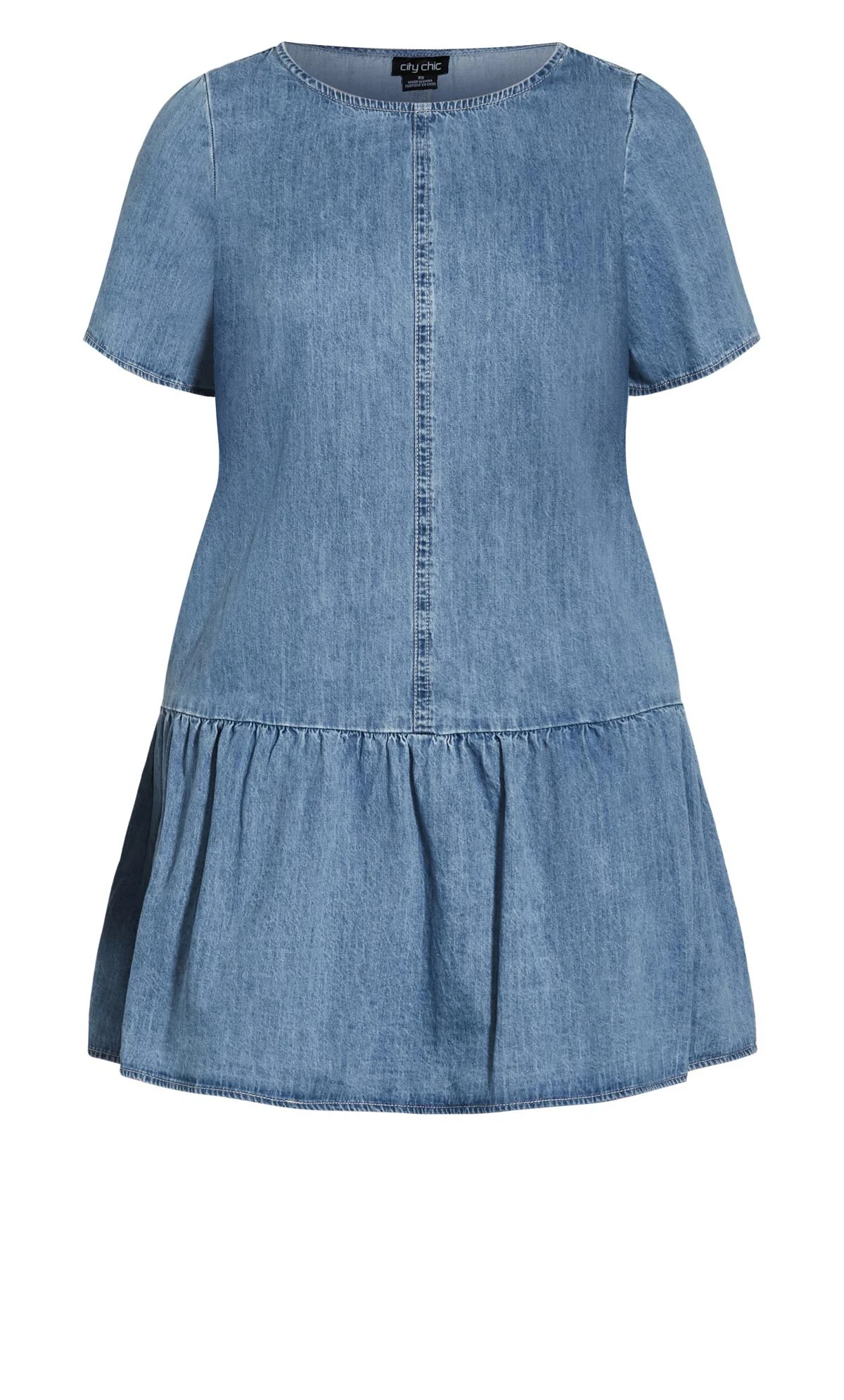City Chic Light Wash Denim Frill Hem Shift Dress 4 City Chic Light Wash Denim Frill Hem Shift Dress - Image 4
