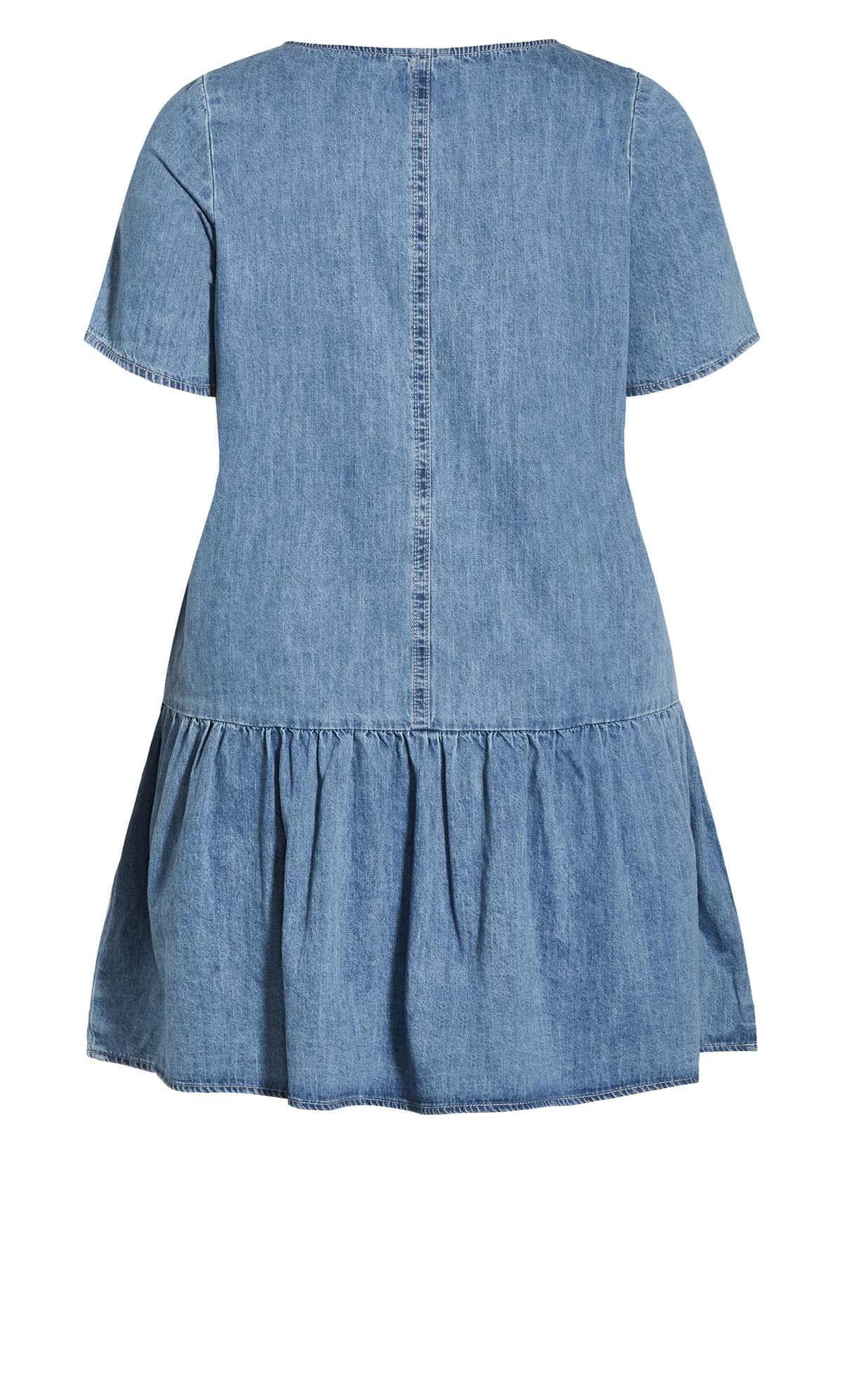City Chic Light Wash Denim Frill Hem Shift Dress 5 City Chic Light Wash Denim Frill Hem Shift Dress - Image 5