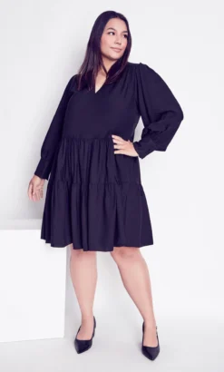 Avenue Arna York Black Tiered Midi Dress