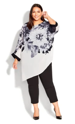 Avenue White Floral Print Assymetric Blouse