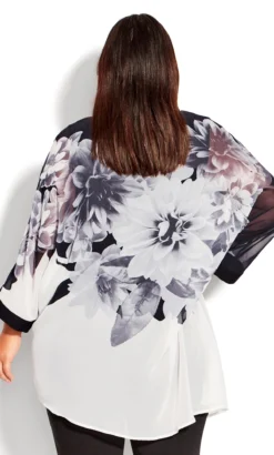 Avenue White Floral Print Assymetric Blouse -Bold Fit Store 213960MONOFLORAL 3