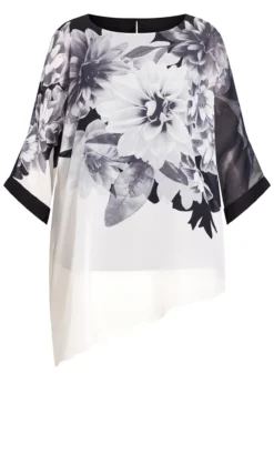 Avenue White Floral Print Assymetric Blouse -Bold Fit Store 213960MONOFLORAL 5