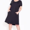 Avenue Black Drape Pocket Dress