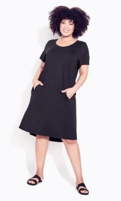 Avenue Black Drape Pocket Dress