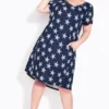 Avenue Zim & Zoe Navy Blue Star Print Pocket Midi Dress