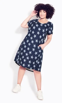 Avenue Zim & Zoe Navy Blue Star Print Pocket Midi Dress