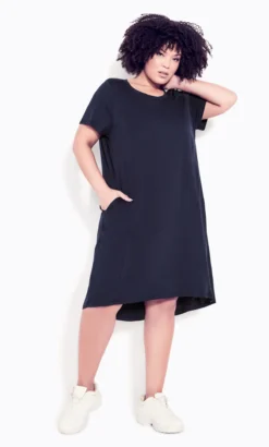 Avenue Navy Blue Dipped Hem T-Shirt Dress
