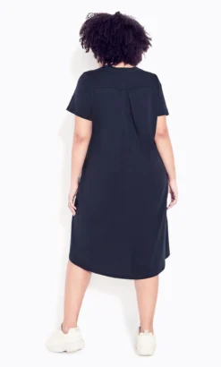 Avenue Navy Blue Dipped Hem T-Shirt Dress -Bold Fit Store 214139NAVY 3