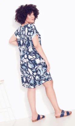 City Chic Zim & Zoe Blue Summer Day Print Dress -Bold Fit Store 214141BRUSHEDCIRCLEBLUE 3