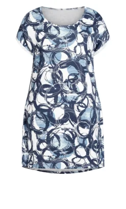 City Chic Zim & Zoe Blue Summer Day Print Dress -Bold Fit Store 214141BRUSHEDCIRCLEBLUE 4