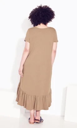Avenue Brown Dipped Smock Hem T-Shirt Dress -Bold Fit Store 214142MOCHA 3