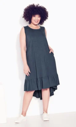 Avenue Zim & Zoe Navy Blue Dipped Frill Hem Midi Dress
