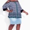 Avenue Blue Zig Zag Print Cold Shoulder Top